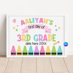 First Day of 3rd Grade Sign Printable Cute Pastel Chalkboard Back to School Sign for Girls First Day of School 3rd Grade Photo Prop CRAY103