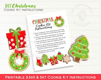 Printable CHRISTMAS DIY COOKIE Kit Instructions, 3.5x5" and 5x7" cards, Christmas Diy Cookie Kit Instructions, Decorate Your Own Cookie Card