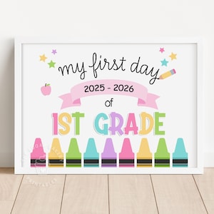 First day of 1st Grade Sign printable First day of 1st Grade SIGN Hello School First Grade Sign pastel rainbow  chalkboard sign girl CRAY103