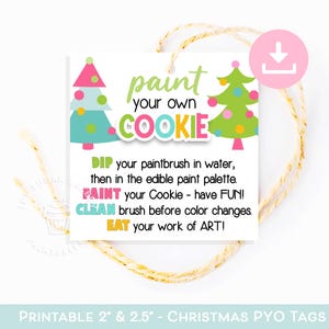 PYO-tags voor koekjesset, PYO-kerstboomkoekjes, verf je eigen instructies en instructies, verf je eigen koekje, PYO-kit kerstboomtag