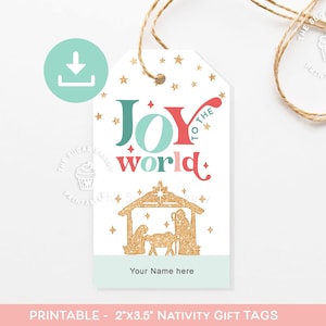 ALEGRÍA al Mundo Etiquetas de Navidad, Etiquetas de Regalo de NAVIDAD Imprimibles, Etiquetas de Natividad de Navidad, Etiquetas de Feliz Navidad Jesús, Etiquetas de Alegría al mundo