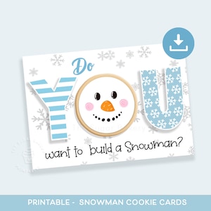 SCHNEEMANN-Plätzchen-Karte, Weihnachtsplätzchen-Karte, Winter-Schnee-Plätzchen-Karte, Schneemann-Schneeflocke-Plätzchenkarte, druckbare Mini-Weihnachtskekskarte