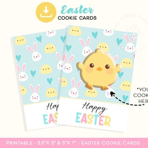 Joyeuses Pâques COOKIE CARD, carte à biscuits imprimable lapins et poussins, cartes à biscuits de Pâques imprimables, cartes à biscuits imprimables poussins de lapin de Pâques