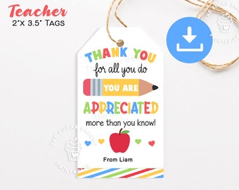 Teacher Appreciation TAGS, TEACHER Thank you Gift Tag, End of School Year Tag, Thank you teacher tag, Teacher Appreciation Week Gift tags