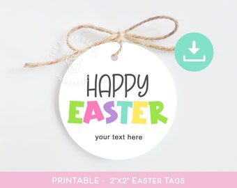 Happy Easter Gift TAGS, Round Easter Cookie tags, Printable Easter Gift Tags, Easter bunny basket tags, Easter sweet treat tags for kids