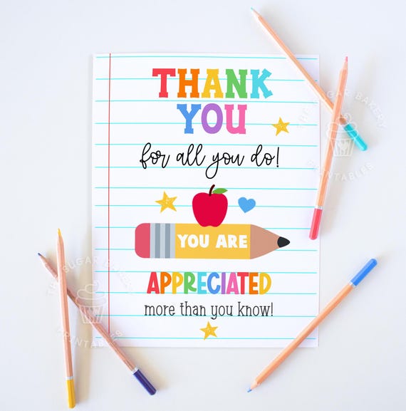 Teacher THANK YOU Card PRINTABLE, You are appreciated, Teacher Thank you card, Teacher Gifts, Thank you teacher End School Year Teacher Card
