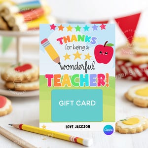 Porte-cartes cadeau enseignant imprimable Merci, cadeau de remerciement pour enseignant Porte-carte cadeau enseignant de fin d'année Cadeau pour enseignant Dernier jour d'école