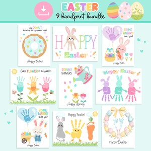 Easter Handprint Art Craft Bundle, 9 Cute Designs for Kids, DIY Easter Gift Classroom Toddler Preschool Activity Instant Digital Download