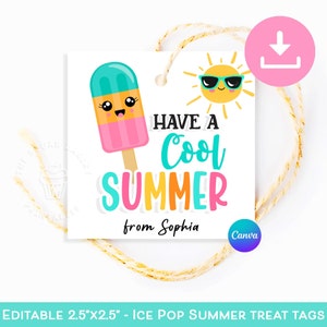 Etiqueta "Ten un verano genial", etiqueta de helado editable, etiqueta "Ten un verano dulce", etiquetas de fin de año escolar, regalo para estudiantes de un maestro