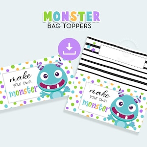 Faites votre propre décoration de sac MONSTRE DIY artisanat Halloween Monster Bag Topper imprimable décoration de sac d'Halloween décoration de sac de fête d'anniversaire en classe
