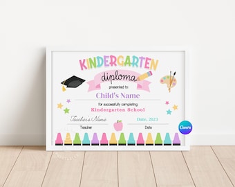 Editable Kindergarten Diploma, Kindergarten Graduation Diploma, KINDERGARTEN Graduation Certificate, Last Day of Kindergarten school diploma