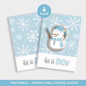 Let it SNOW Cookie Karte, Schneeflocke Cookie Karte, Schneemann Karte, Frohe Weihnachten Cookie Karte, druckbare Mini Cookie Karte, Cookie Weihnachtskarte