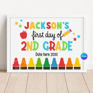 First day of 2nd GRADE Printable SIGN Editable 1st day of Second Grade School Sign Back to School Chalkboard Sign 2nd grade sign boy CRAY102