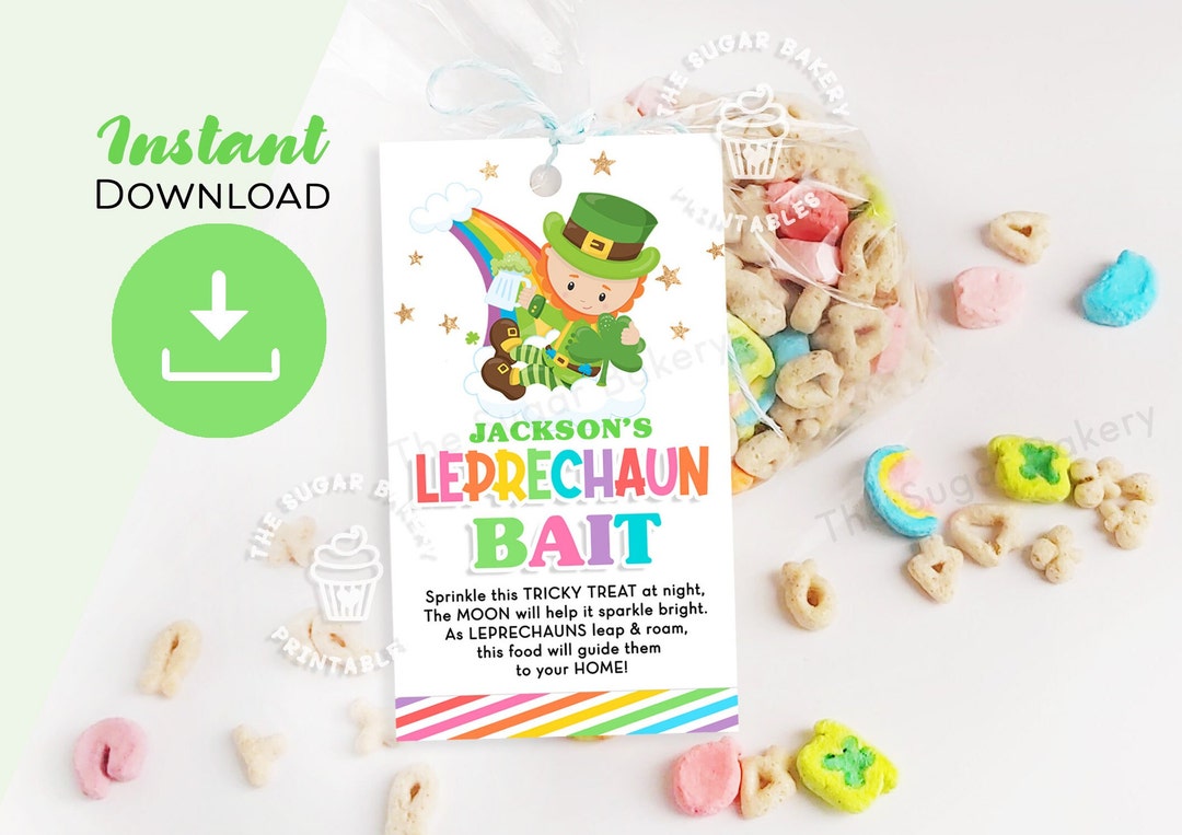 Editable LEPRECHAUN BAIT Tags Lucky Charm TAGS Leprechaun