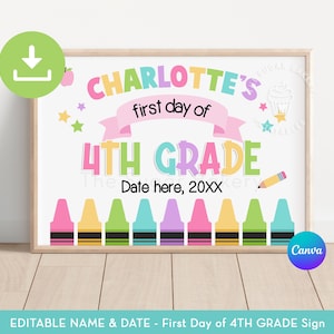 First Day of 4th grade School Sign, Printable EDITABLE Back To School Sign, First Day of School Chalkboard Sign, Fourth Grade Sign CRAY103