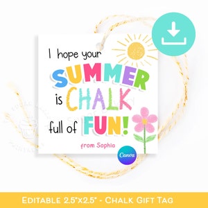 ETIQUETAS DE TIZA de fin de año escolar, Espero que tu verano esté lleno de diversión, Etiqueta de regalo de verano de fin de escuela, Etiqueta de estudiante de verano de tiza editable