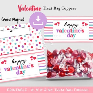 Valentine Treat Bag Topper, Happy Valentine's Day Treat BAG TOPPER, Valentine Class Treats, Printable topper, Classroom Preschool treat bag image 1