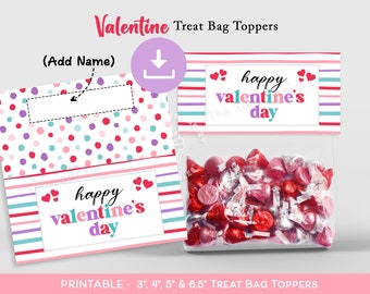 Topper per borsa per dolcetti di San Valentino, Topper per borsa per dolcetti di Buon San Valentino, dolcetti per la classe di San Valentino, topper stampabile, borsa per dolcetti prescolari in classe