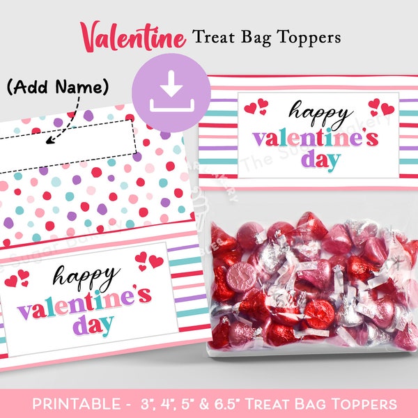 Valentine Treat Bag Topper, Happy Valentine's Day Treat BAG TOPPER, Valentine Class Treats, Printable topper, Classroom Preschool treat bag