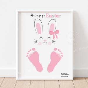 Ostern Fußabdruck Kunst, druckbarer Osterhase Handabdruck Fußabdruck Handwerk Baby Kinder ROSA SCHLEIFE Mädchen Vorschule Kleinkind Aktivität für Ostern Handwerk