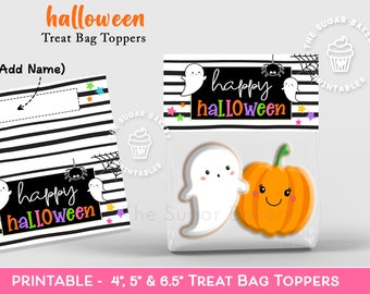 Halloween TREAT Bag TOPPER, Halloween Treat Bags for kids, Printable Halloween Cookie Bag topper Ghost Boos, Goodie Bags for Class & kids