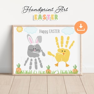 Easter HANDPRINT ART, Printable Bunny & Chick Handprint Craft, Art Crafts for Kids Preschool Toddlers Handprint Art, Easter Handprint Craft