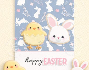 Happy EASTER COOKIE CARD, mini en 5 x 7 inch paaskoekjeskaart, paashaaskoekjeskaart, afdrukbare paaskoekjeskaart, paaskoekjes downloaden