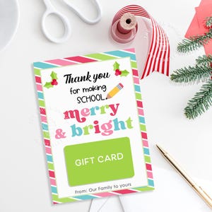 Afdrukbare cadeaukaarthouder leraar Bedankt voor het maken van SCHOOL Merry & Bright Afdrukbare cadeaukaarthouder LERAAR, kerstcadeau voor leraar
