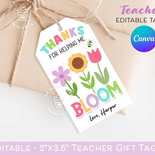 Thank You For Helping Me BLOOM, Teacher Appreciation Tag, Plant gifts, Cactus Succulent tags, End of the Year Teacher Gift Tag, Teacher tags