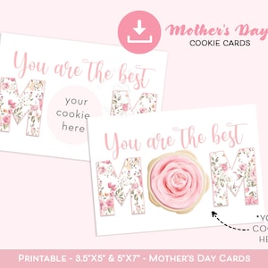 Moederdagkoekjeskaarten, You are the best MOM COOKIEKAART, afdrukbare Happy Mother's Day-koekjeskaart, Moederdagcadeau bloemenkoekjeskaart