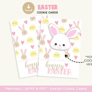 TARJETA DE GALLETA DE FELIZ PASCUA, Conejitos, pollitos, tarjetas de galleta de Pascua imprimibles en miniatura de 5 x 7, tarjetas de galleta de conejito de Pascua imprimibles, pollitos, pato, rosa y amarillo