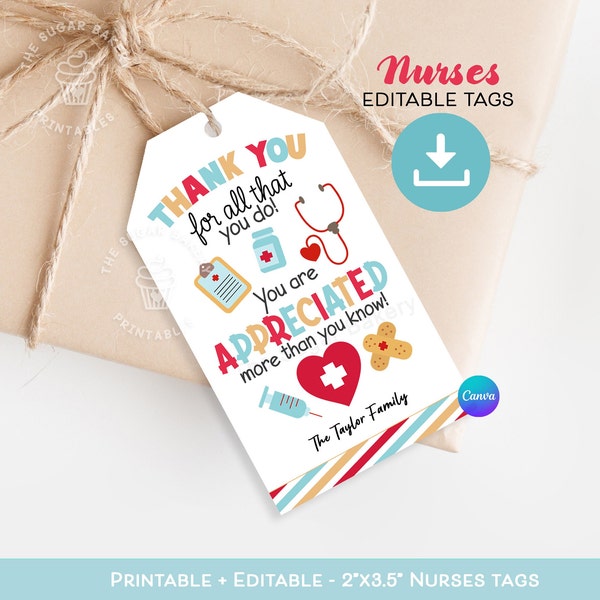 NURSE Appreciation Gift Tags, Happy Nurses Week Gift tags, Editable Printable Nurse tags, Nurse Week Gifts, Nurse appreciation week Cookies