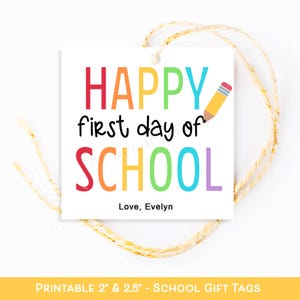 Feliz primeiro dia de aula TAG. 1º dia de aula Agradecimento ao PROFESSOR Etiquetas de alunos, etiqueta de presente de volta às aulas, etiquetas de biscoitos escolares para impressão