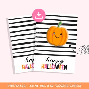 Wesoła kartka z ciasteczkami na Halloween, 3,5x5 i 5x7 Mini kartka z ciasteczkami na Halloween, Czarne paski, dynia, duch, pająk, kartka z ciasteczkami do wydrukowania
