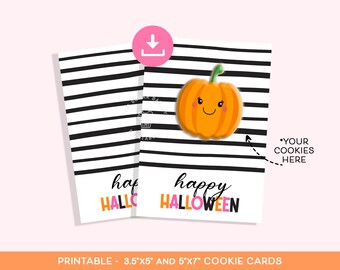 Happy Halloween Cookie Card, 3.5x5 and 5x7 Mini Halloween Cookie Card, Black stripes Pumpkin Ghost Spider Cookie Card, Printable Cookie Card