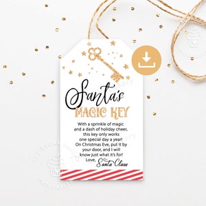 Afdrukbare magische sleuteltags van de kerstman, magische kerstavondsleutel voor de kerstman, instructies voor de kerstman, kerstavondtraditie, sleutelhanger kerstman