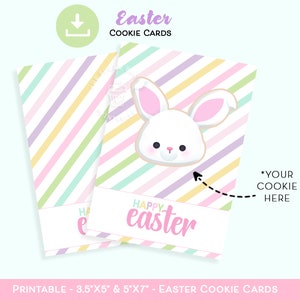 Feliz Pascua TARJETA DE GALLETAS, 3.5x5 y 5x7 Tarjeta de galletas PRIMAVERA, Tarjeta de galletas de Pascua imprimible, Rayas pastel Conejito de Pascua huevo zanahoria Tarjetas de galletas