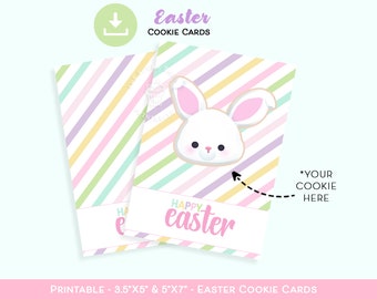 Happy Easter COOKIE CARD, 3.5x5 & 5x7 SPRING Cookie Card, Easter Cookie Card Printable, Pastel strepen Paashaas ei wortel Cookie kaarten