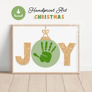 Adorno navideño con huella de mano JOY, manualidad navideña con huella de mano, recuerdo navideño con huella de mano, manualidad infantil imprimible