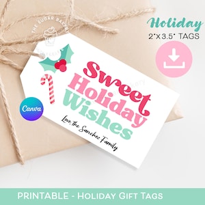 Cadeaulabel SWEET Holiday Wishes, label Candy Cane Baked Goods, bewerkbaar kerstcadeaulabel, kerstkoekjes snoepjes voor kerstman gunstlabel