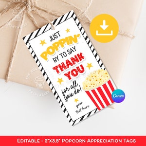 POPCORN Teacher Appreciation Week Tag, Printable Poppin&#39; Tag, Teacher Appreciation Popcorn Gift Tag, Thank you tag gift for teacher staff