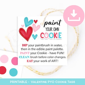Etiquetas de galletas de San Valentín de PYO, Instrucciones de cookies de PYO, Etiquetas del día de San Valentín de PYO, Instrucciones e instrucciones de San Valentín, Pinta tu propia etiqueta de galletas
