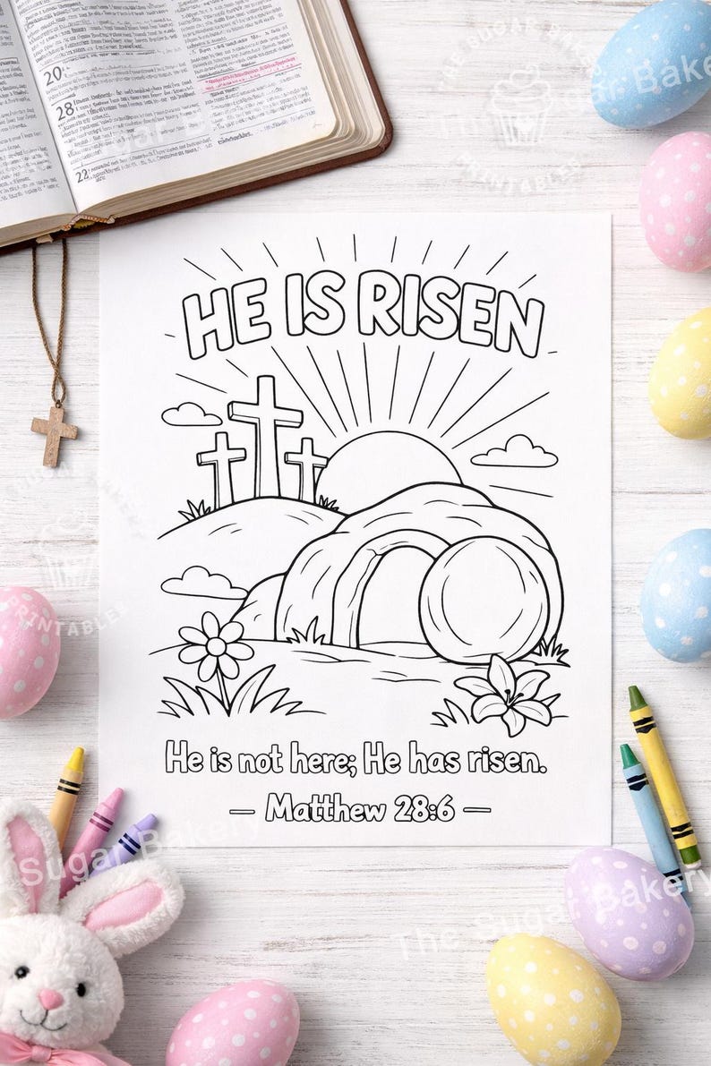 Christian Easter Coloring Page – He is Risen Printable – Resurrection ...