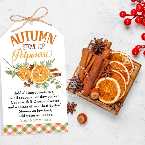 Stovetop Potpourri AUTUMN Gift Tags, Fall Potpourri Tags, Teacher Employee Staff Gift Tags Thanksgiving Printable Holiday Mulled Spices