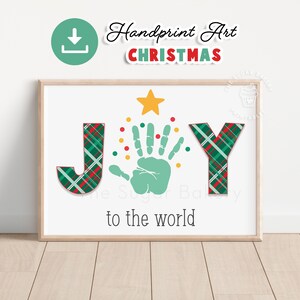 Manualidad de huellas de manos navideñas ALEGRÍA para el mundo Arte a cuadros Arte de huellas de manos para preescolar Huella Actividad de huellas de manos navideñas para niños pequeños Manualidad de guardería