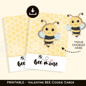 Cartão de biscoito de dia dos namorados BEE MINE, cartão de biscoito mini e 5x7 para impressão, cartão de biscoito de dia dos namorados, cartão de biscoito de abelha com favo de mel Bumblebee