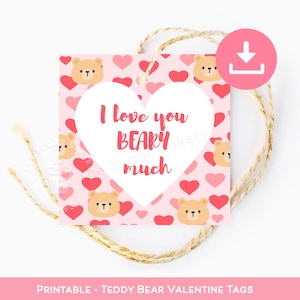 Kocham Cię BEARY bardzo walentynkowe etykiety, drukowane walentynkowe etykiety na ciasteczka, etykieta w kształcie serca misia, walentynkowe etykiety na ciasteczka, słodkie etykiety na prezenty beary