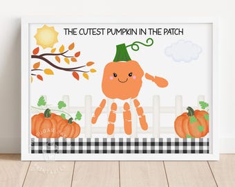 Fall Handprint Craft CUTEST PUMPKIN PATCH Handprint Art Thanksgiving Fall Kids Activity fall handprint crafts for kids toddler preschool