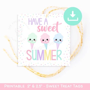 Etiqueta "Ten un VERANO DULCE", etiquetas para dulces de algodón de azúcar, regalos de fin de año escolar para estudiantes y compañeros de clase, etiqueta de dulces, imprimible de dulce verano