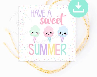Have a SWEET SUMMER tag, Cotton Candy Sweet treat tags, End of school year gifts for students classmate, candy tag, sweet summer printable